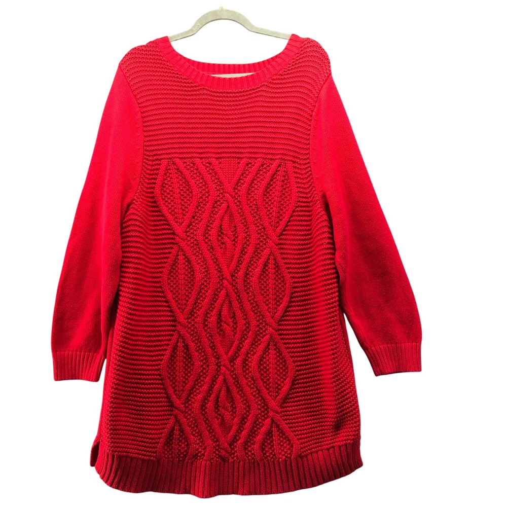 Lands' End Drifter Red Cable Knit Cotton Sweater Womens Plus Size 2X 20W-22W